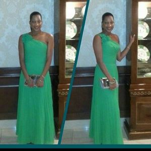 Green long flowing dress
